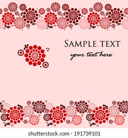 Vintage red flowers and leaves horizontal seamless pattern background