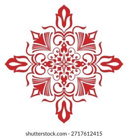 Antiguas flores rojas, patrones de mandala, Elementos de patrón de azulejos.