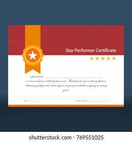 Vintage Red And Gold Star Performer Certificate