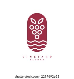Insignia de diseño del logotipo del viñedo de uva roja para su marca o negocio