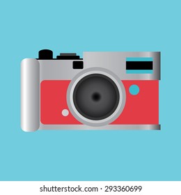 Vintage Red and Gray Camera Vector Illustration 