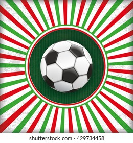 Vintage red and green colored background with a hole and a football. Eps 10 vector file.