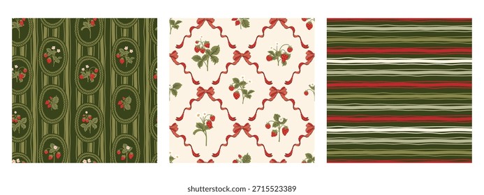 Vintage rot grün nahtlos Muster Satz Erdbeere Polka Punkt Druck Stoff Tapete Papier