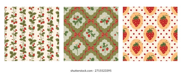 Vintage rot grün nahtlos Muster Satz Erdbeere Polka Punkt Druck Stoff Tapete Papier