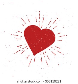 Vintage Red Heart Illustration. Hipster theme, template for print, cover, banner, your text or any art works.