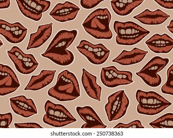 Vintage red lips pattern on the background