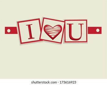 vintage red I Love You text label with heart greeting card background for Valentines day, wedding,dating and romantic events. Vector illustration.Typography,backdrop,wallpaper,banner,leaflet,flyer.