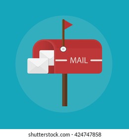 Vintage red mail box post icon. Flat design illustration. 