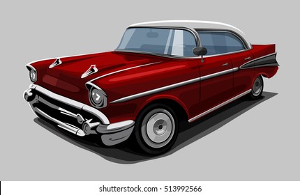Vintage red retro car. Vector illustration.