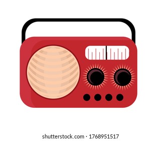
Vintage Red Retro Radio. Vector illustration in flat style isolated on white background.