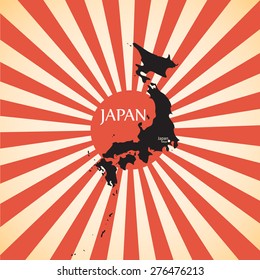 vintage Red rising sun or sun ray,sun burst and japan map vector design