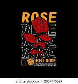 vintage red rose design illustration for street style t shirt design graphic