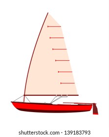 Vintage red sailboat silhouette on a white background.