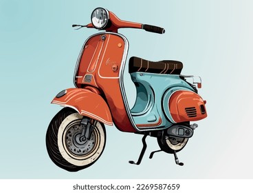 Motocicleta roja vintage sobre fondo degradado. Aislado con gráficos vectoriales EPS 10, lo que permite un uso versátil en proyectos de diseño.