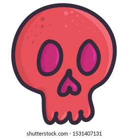 Vintage red skull doodle icon for concept design. Vector art illustration. Hand drawing retro style.