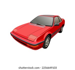 Vintage red sport car sedan. Urban, city automobile, vehicles transport vector realistic illustration isolated on white background.