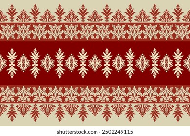 Vintage red and white damask lace pattern with floral and baroque details,traditional ethnic, floral, fabric pattern for textiles,wallpaper, clothing, sarong, batik, wrapping, embroidery, print,