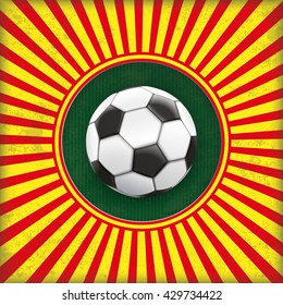 Vintage red and yellow colored background with a hole and a football. Eps 10 vector file.