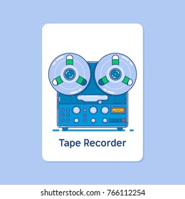 Vintage reel to reel tape recorder deck.Modern thin linear stroke vector icons.