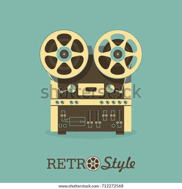 Vintage reel to reel tape recorder. Illustration\
in retro style.