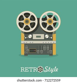 Vintage reel to reel tape recorder.  Vector illustration in retro style.