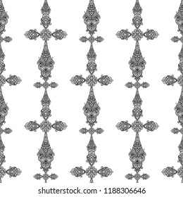 Vintage religious crosses in black and white seamless pattern, heraldic design