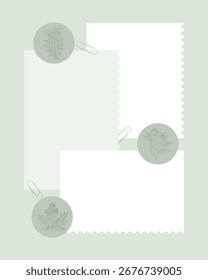 Modelo Vintage Lembretes, scrapbooking com adesivos de herbário botânico. Notas, folha de notas, lista de tarefas.