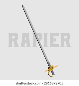 Vintage Renaissance Rapier Sword  Vector Illustration with Golden Swept Hilt