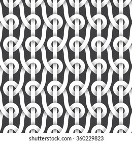 Vintage repeatable pattern background of white twisted strips. Swatch of intertwined strips with loops. Volumetric seamless pattern in modern style.