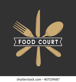 Vintage restaurant or food court logo, badge and emblem in retro style. Vector Illustration
