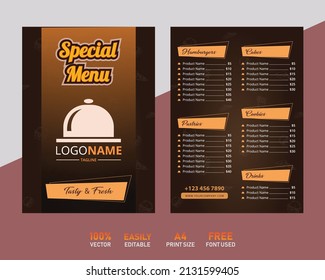 Vintage restaurant and food menu cover design premium EPS, vector template