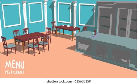 vintage restaurant interior with vintage tables and chairs