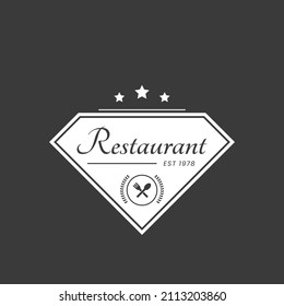 Logo de un restaurante vintage de fondo oscuro, ilustración vectorial