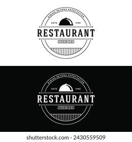 Vintage restaurant logo design with cutlery and cooking utensils.logo for business, label, badge.