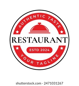 Vintage restaurant logo design vector isolated. Restaurant ornament logo vector design element isolated in white background. Food logo ornament with red colour