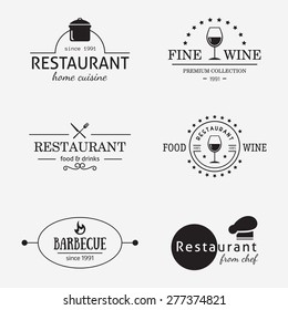  Vintage restaurant logo set, retro design elements, business signs template, identity, labels, badges and objects for  restaurant. 