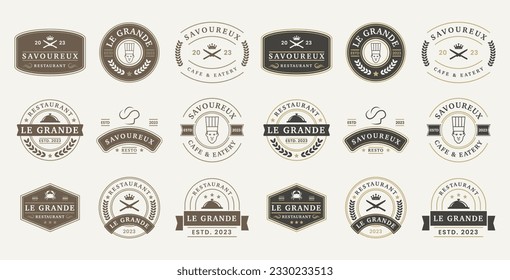 Vintage restaurant logos design templates collection. Restaurant ornament logo vector design elements set