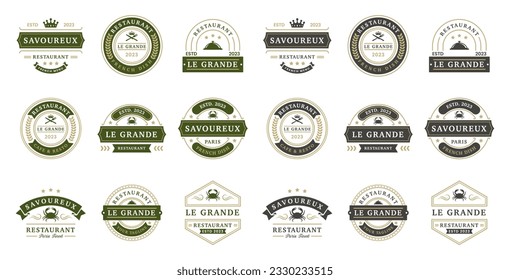 Vintage restaurant logos design templates collection. Restaurant ornament logo vector design elements set