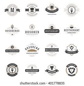 Vintage Restaurant Logos Design Templates Set. Vector design elements, Restaurant and Cafe icons, Fast food.