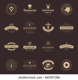 Vintage Restaurant Logos Design Templates Set. Vector design elements, Restaurant and Cafe icons, Fast Food Silhouettes.