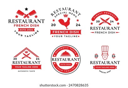 Vintage restaurant logos design vector templates. Restaurant ornament logo vector design elements collection. Food logos ornament with red color bundle