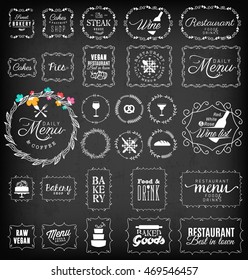 Vintage Restaurant, Menu and Bakery Frame and Label Collection on Chalkboard