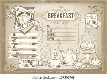 Vintage Restaurant Menu Blackboard. Breakfast Restaurant Chalk Board Menu.  Retro Breakfast Menu Restaurant.Street Food Shop Blackboard.Old Pub Bar Vintage Board Background Infographic Vector Image