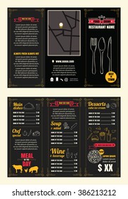 Vintage Restaurant Menu Design Pamphlet Vector Template Chalkboard In A4 Size Tri Fold