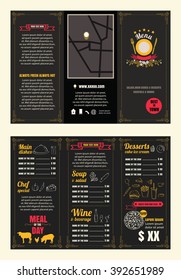 Vintage Restaurant Menu Design Pamphlet Vector Template Chalkboard In A4 Size Tri Fold