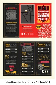 Vintage Restaurant Menu Design Pamphlet Vector Template Chalkboard In A4 Size Tri Fold