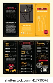 Vintage Restaurant Menu Design Pamphlet Vector Template Chalkboard In A4 Size Tri Fold