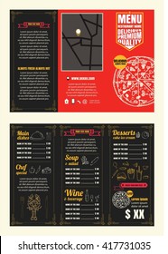 Vintage Restaurant menu design pamphlet vector template chalkboard in A4 size Tri fold