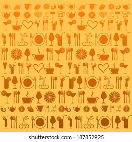 Vintage restaurant menu. Food and drink seamless doodles pattern. Vector illustration 