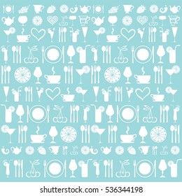 Vintage restaurant menu. Food and drink seamless doodles pattern. Vector Illustration